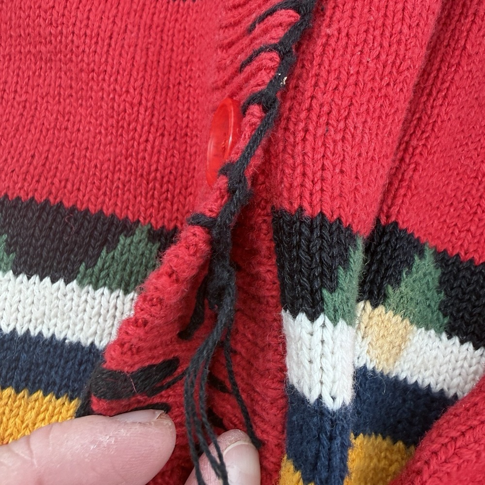 Beyond Blue VTG 90s Women's Sz L Southwestern Aztec Cardigan Sweater Red Cotton - Picture 4 of 11